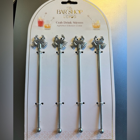 Crab drink stirrers. Set of 4 zinc alloy and stainless steel. - Picture 1 of 4